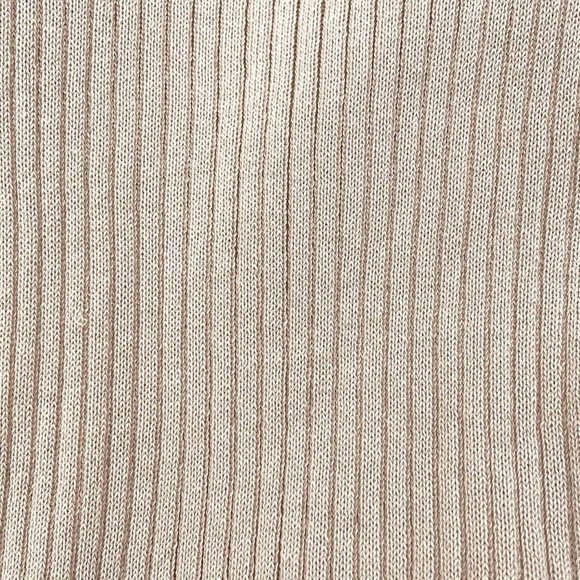 Mock Neck Button Detail Ruffle Trim Ribbed Knit Sweater Apricot - Picture 6 of 6